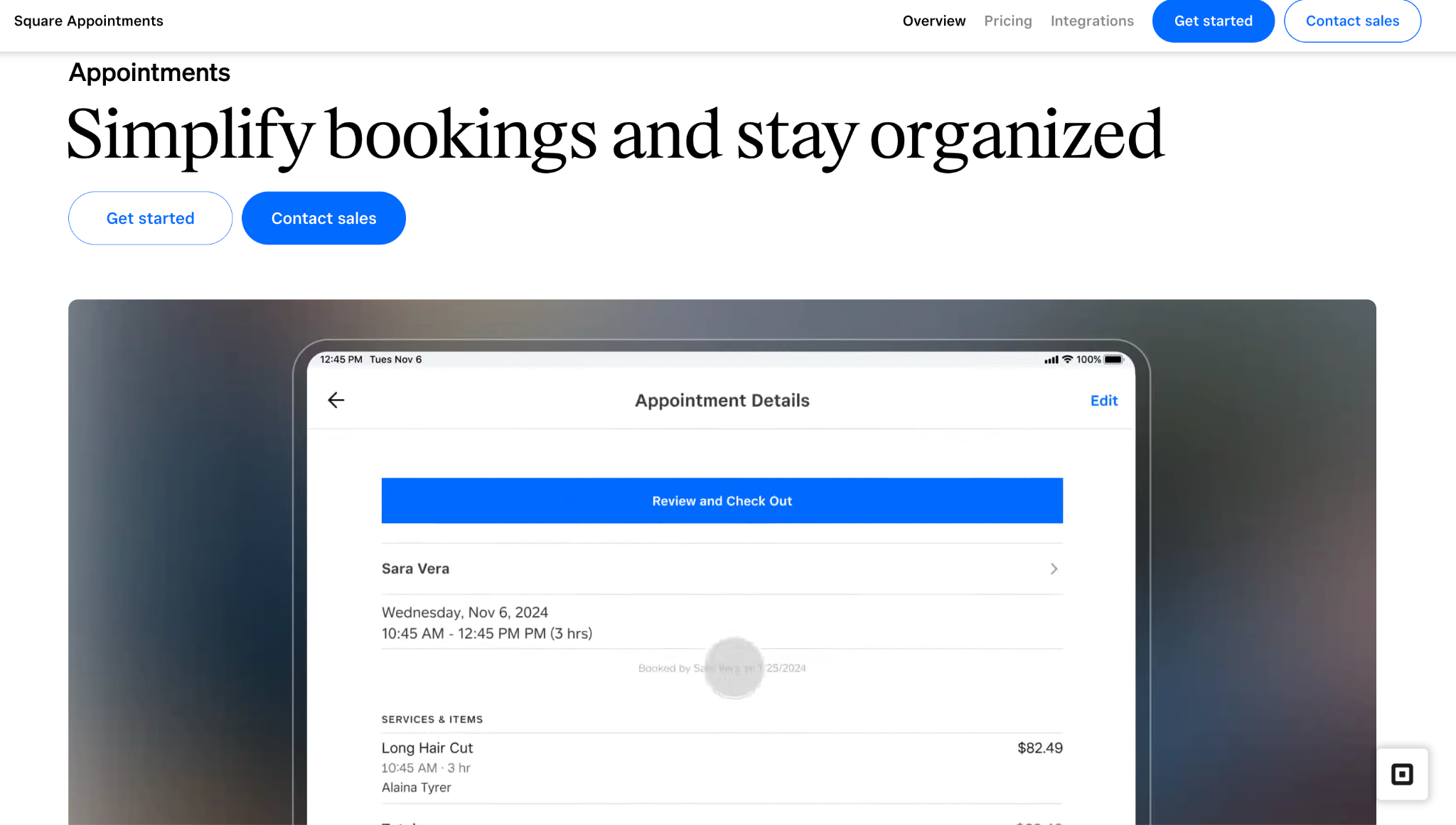 Square Appointments interface for salon scheduling and payment processing