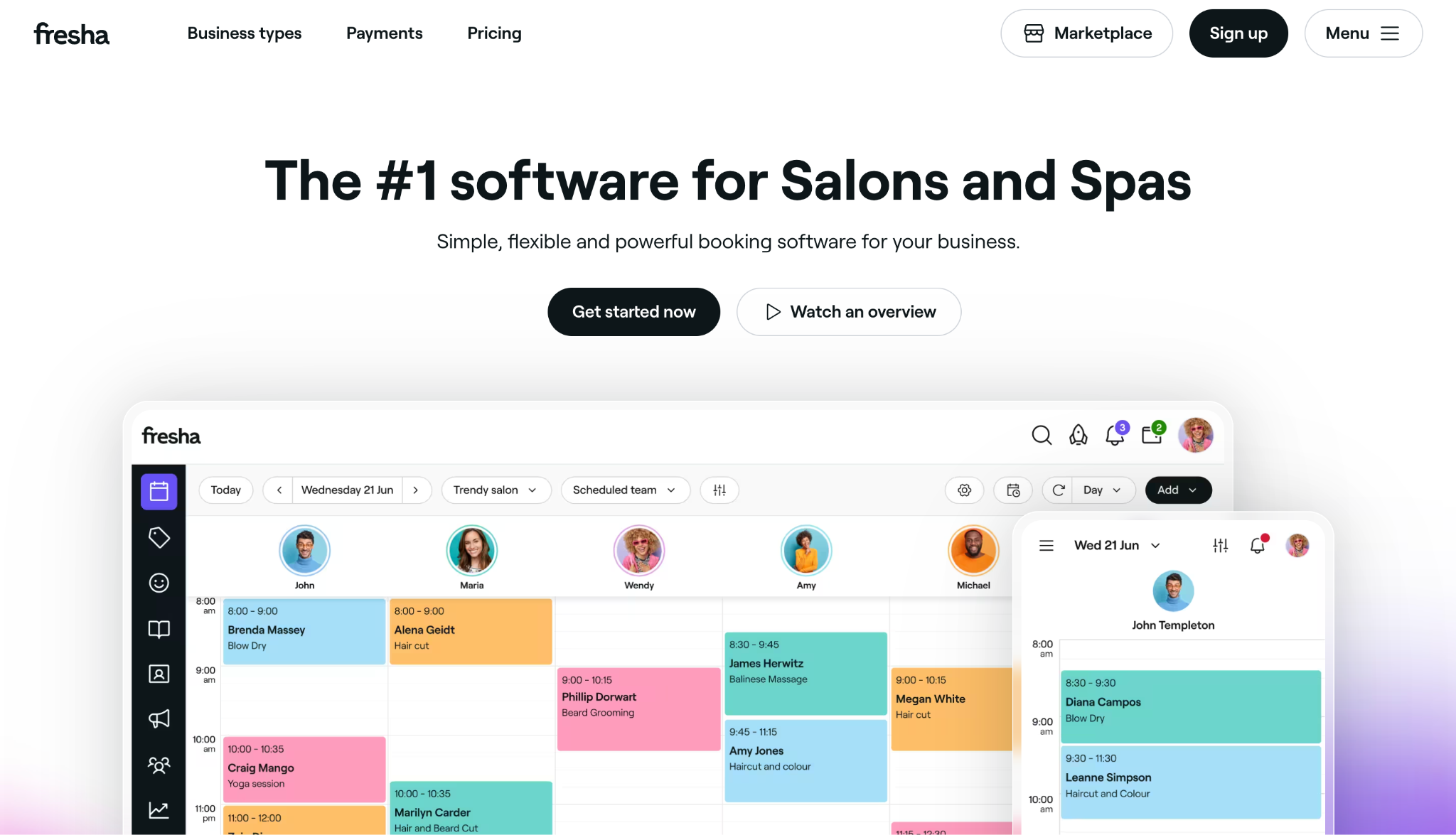 Fresha salon booking app showing online appointment scheduling