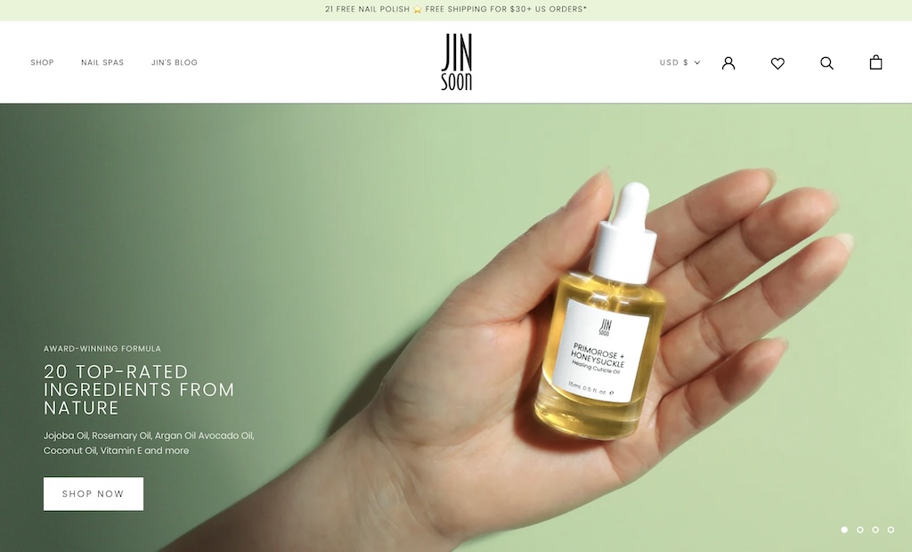 JINsoon nail salon website design combining ecommerce shop with spa booking