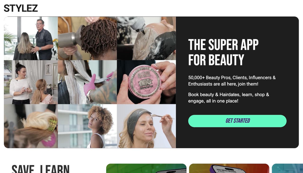 Stylez education app for hairstylists showing certification courses and booking features