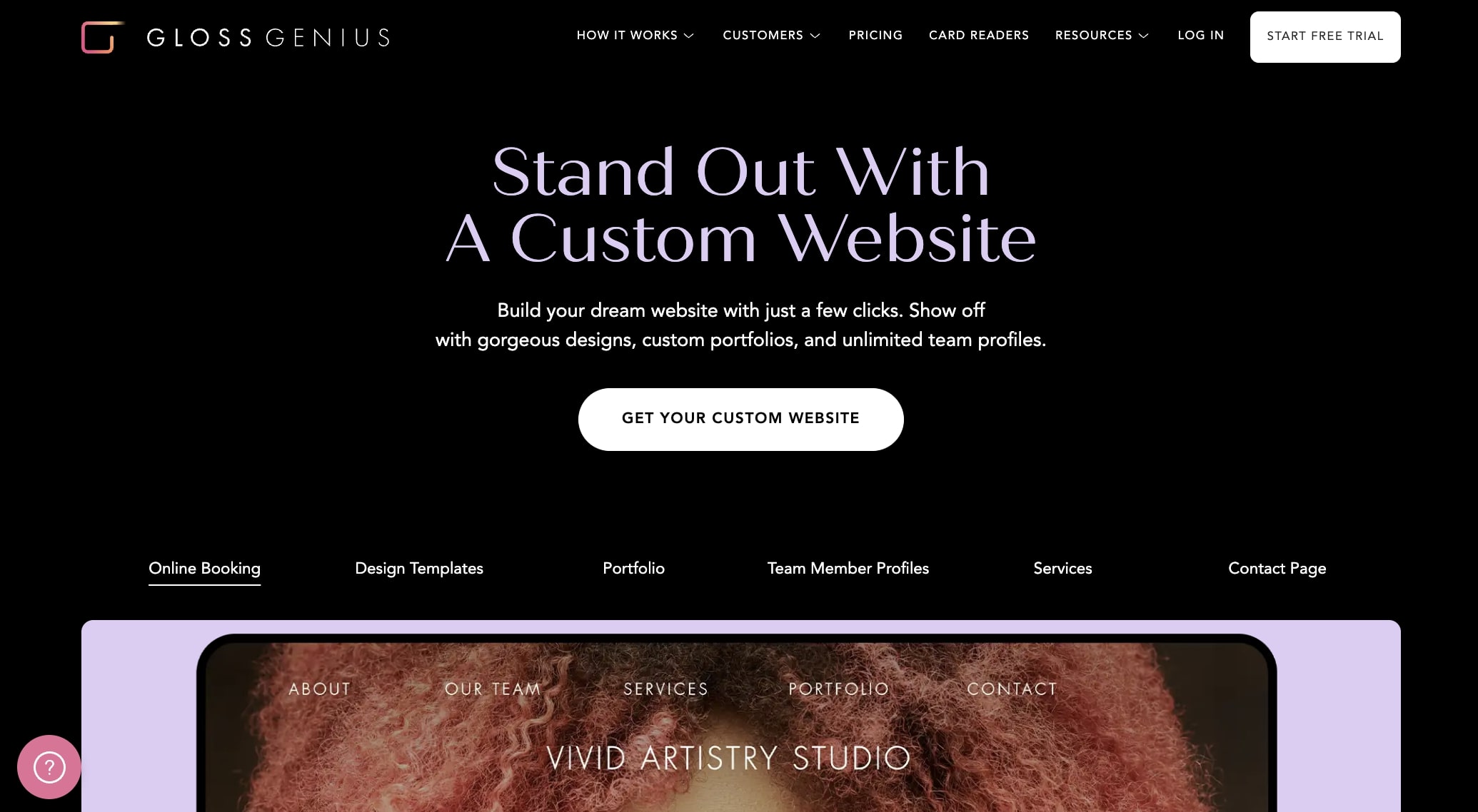 GlossGenius custom website builder with designer templates for salons