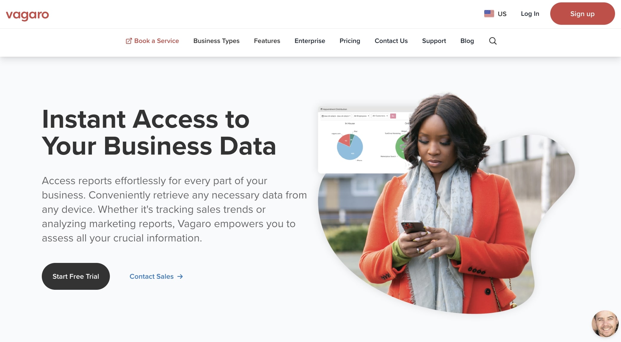 Vagaro reporting dashboard showing salon analytics and business metrics