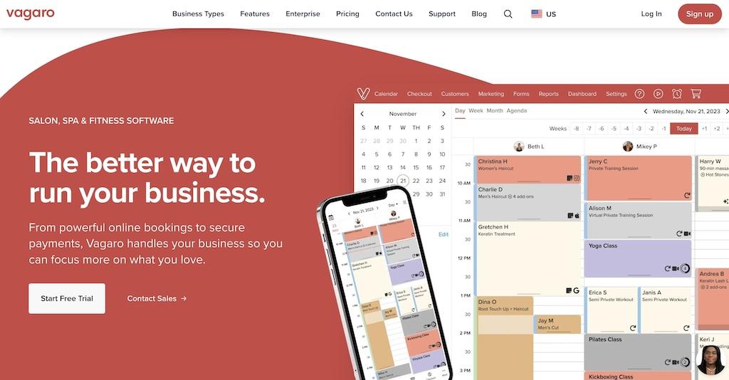 Vagaro salon accounting software showing revenue reports and payroll management