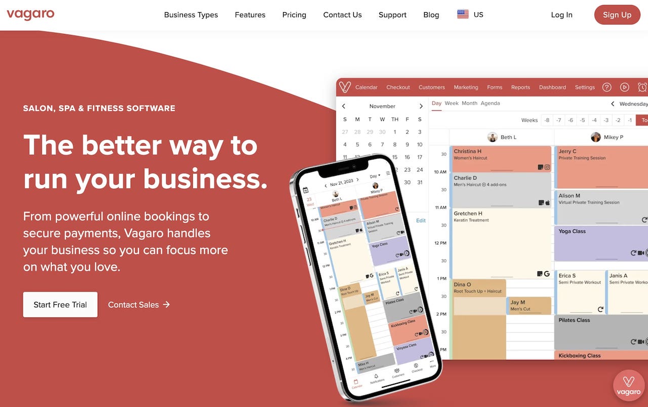 Vagaro booking software interface displaying appointment scheduling for salons