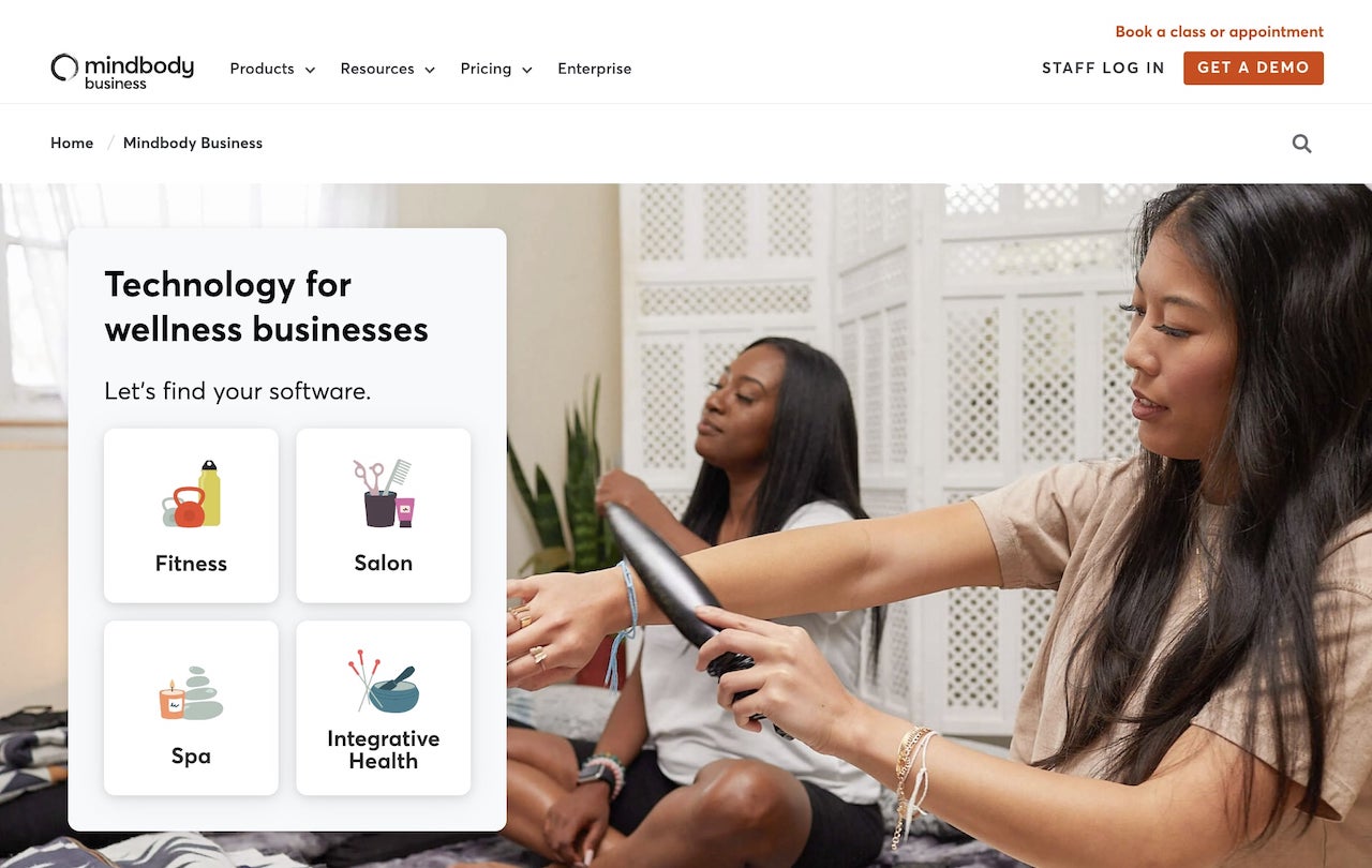 Mindbody booking software dashboard showing booking calendar and client management features