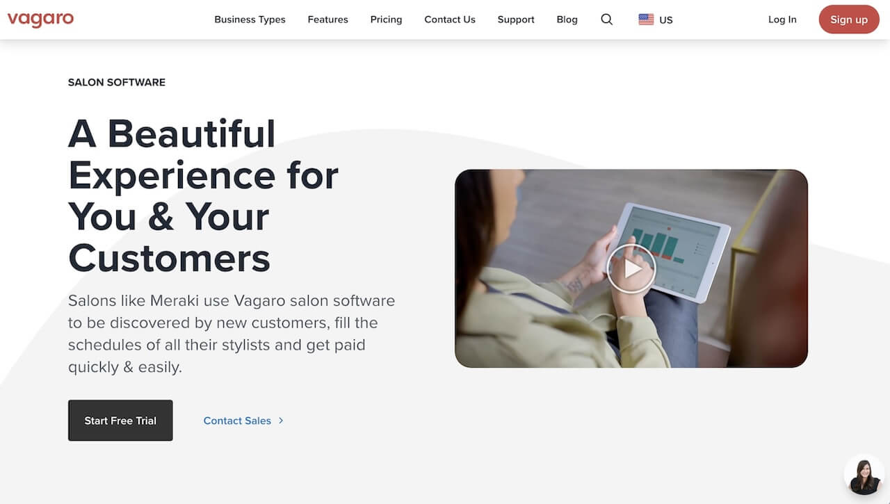 Vagaro booking software for beauty, wellness, and health businesses interface showing scheduling features