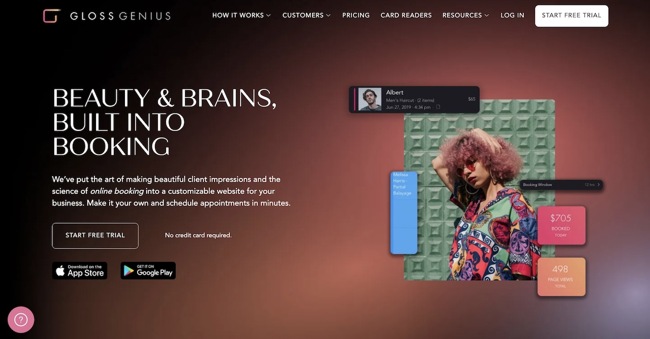 GlossGenius salon booking software interface showing appointment calendar and client management