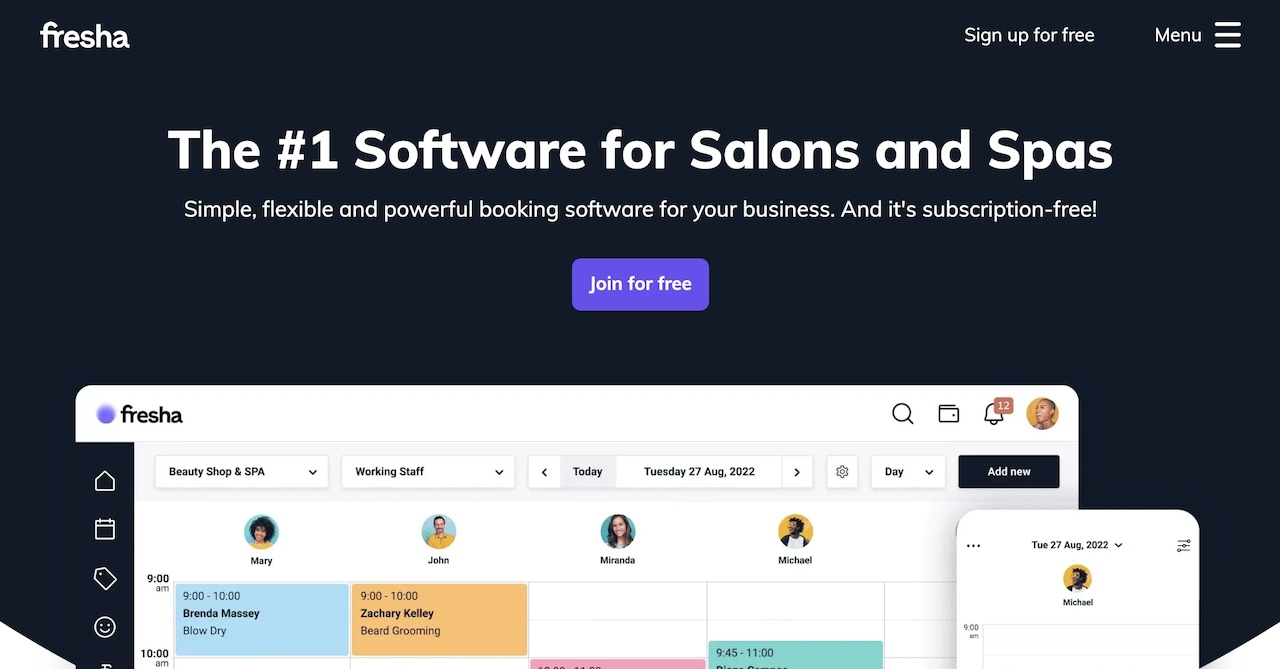 Fresha salon and spa software dashboard with booking features