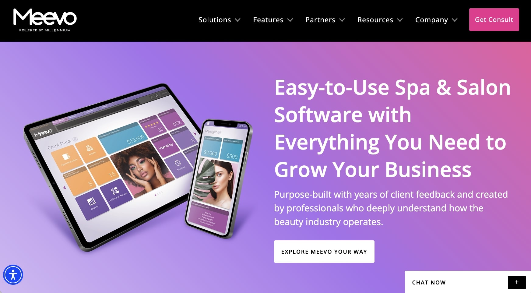 Meevo salon and spa management software dashboard