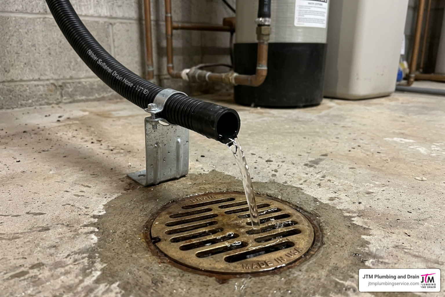 Water softener drain line with air gap - what pipe or tubing can i use on rheem water softener connection from bypass valve