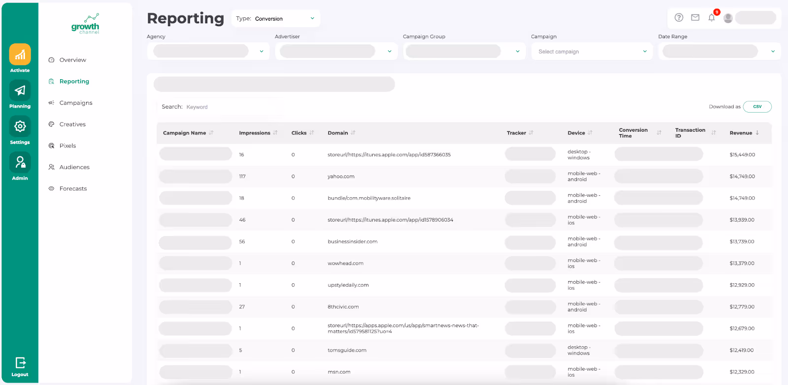 reporting web app screenshot