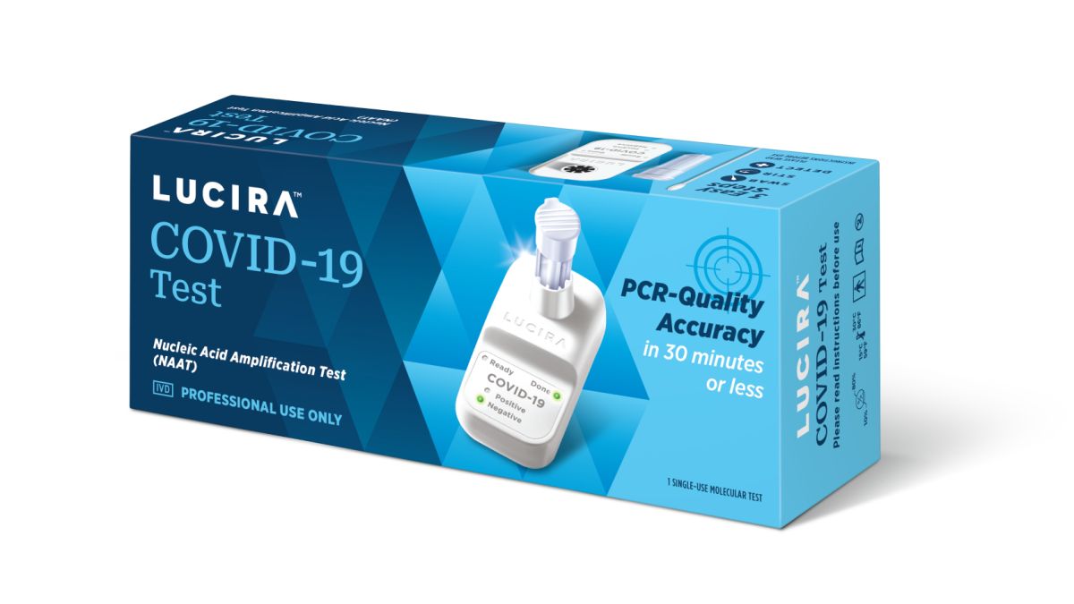 The outer packaging of the Lucira diagnostic test for Covid-19 and flu