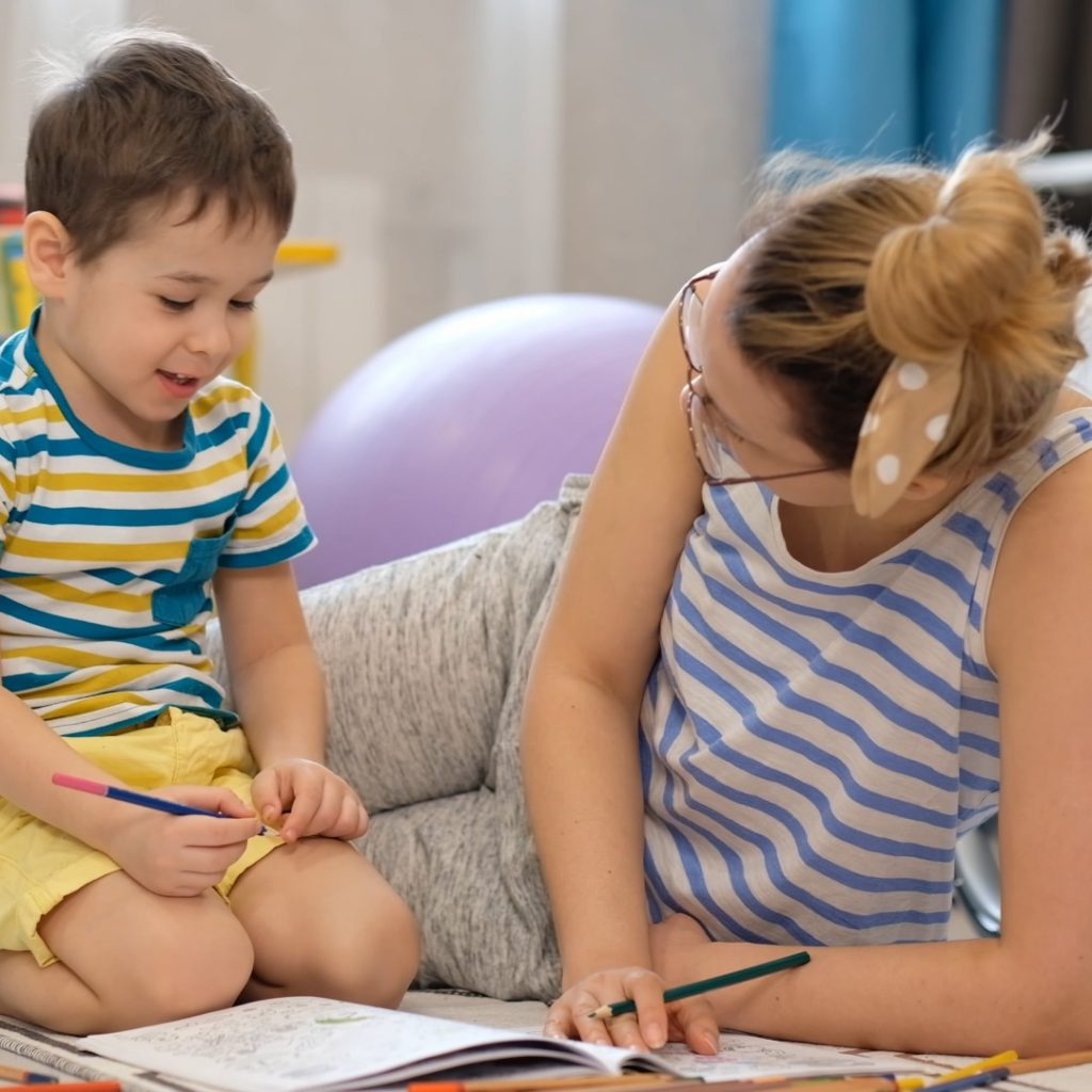 Mom and son coloring
