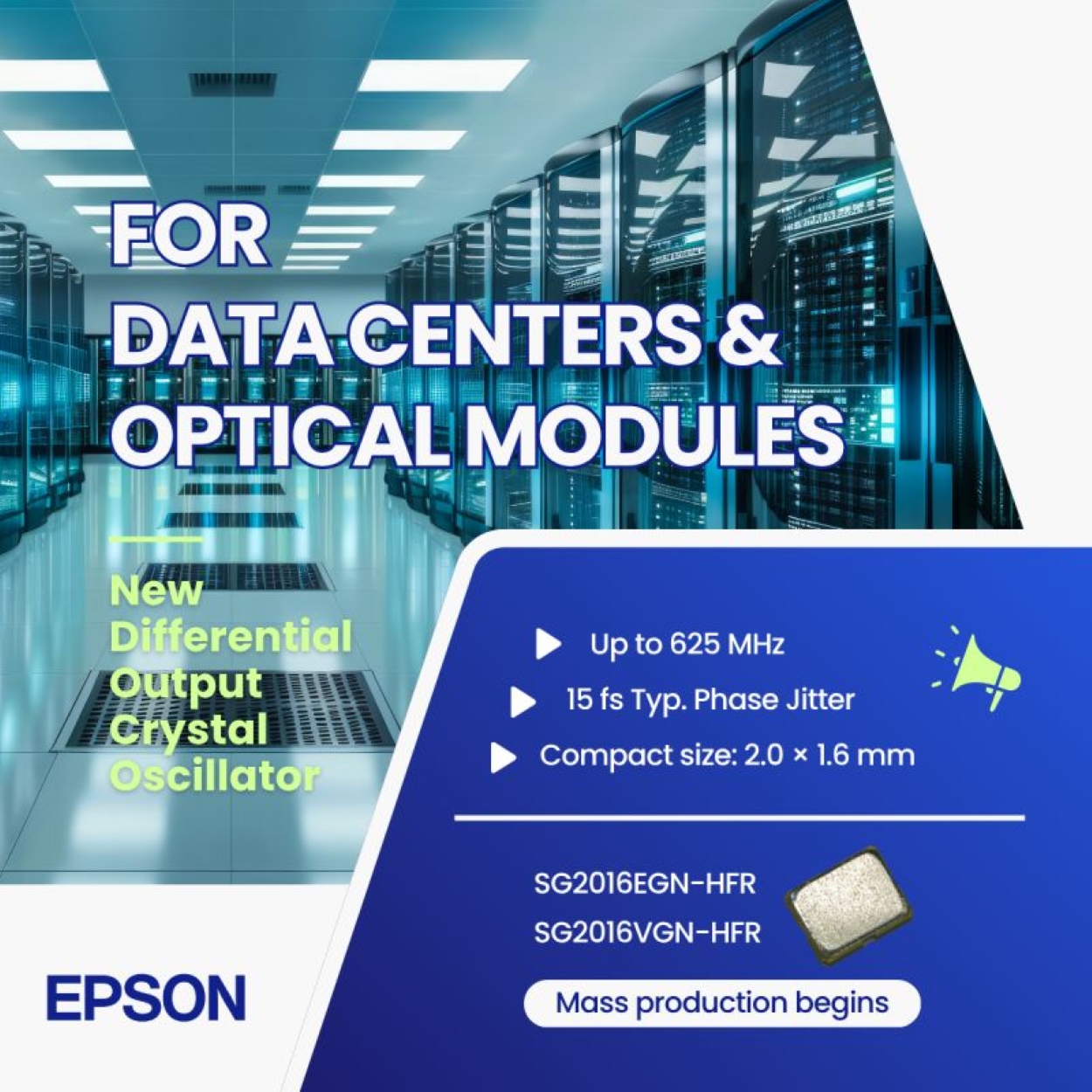 Epson amplía su línea de osciladores de cristal de bajo jitter de fase con la nueva serie SG2016