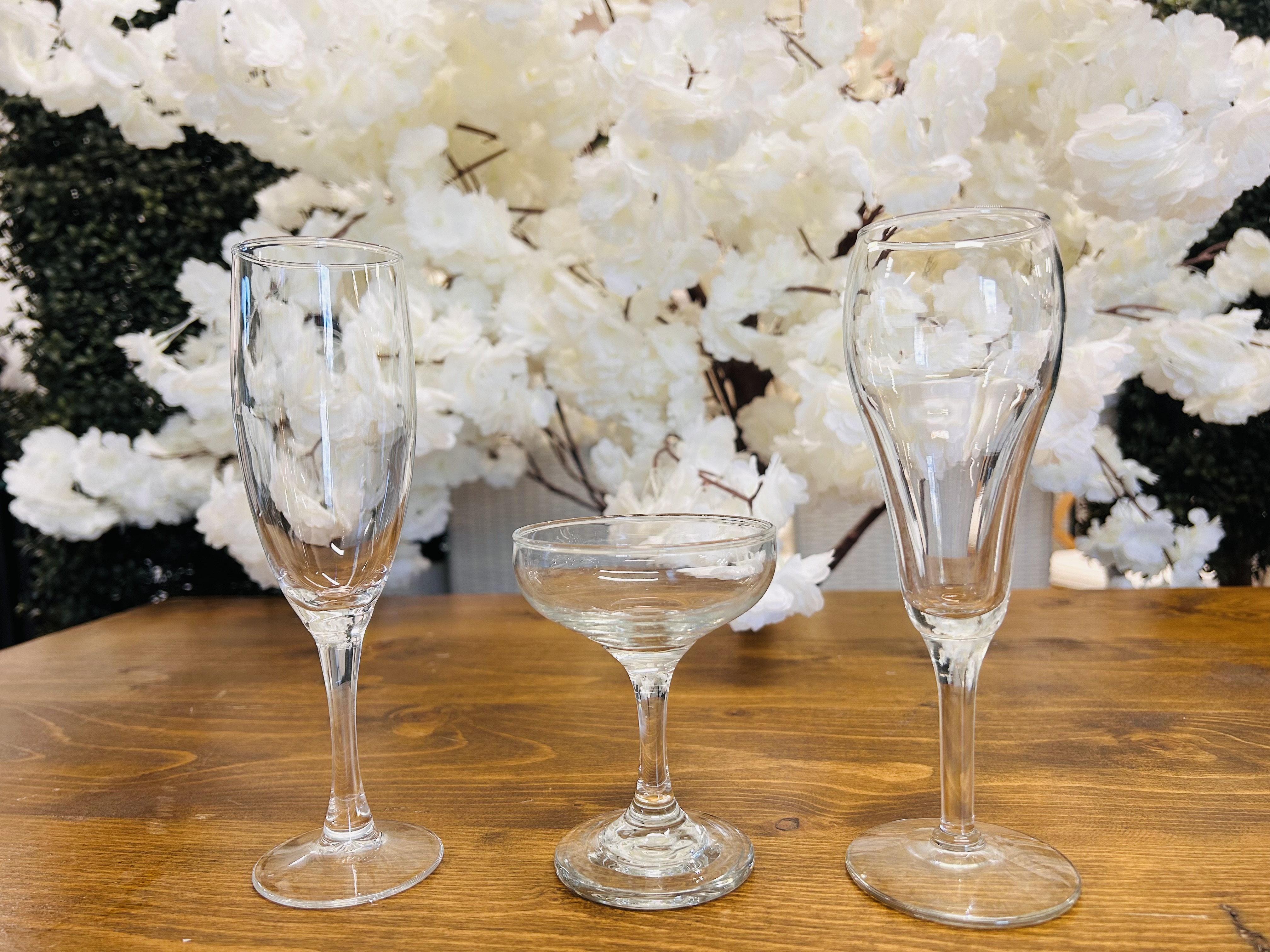 Champagne Flute, Saucer Champagne, and Tulip Champagne