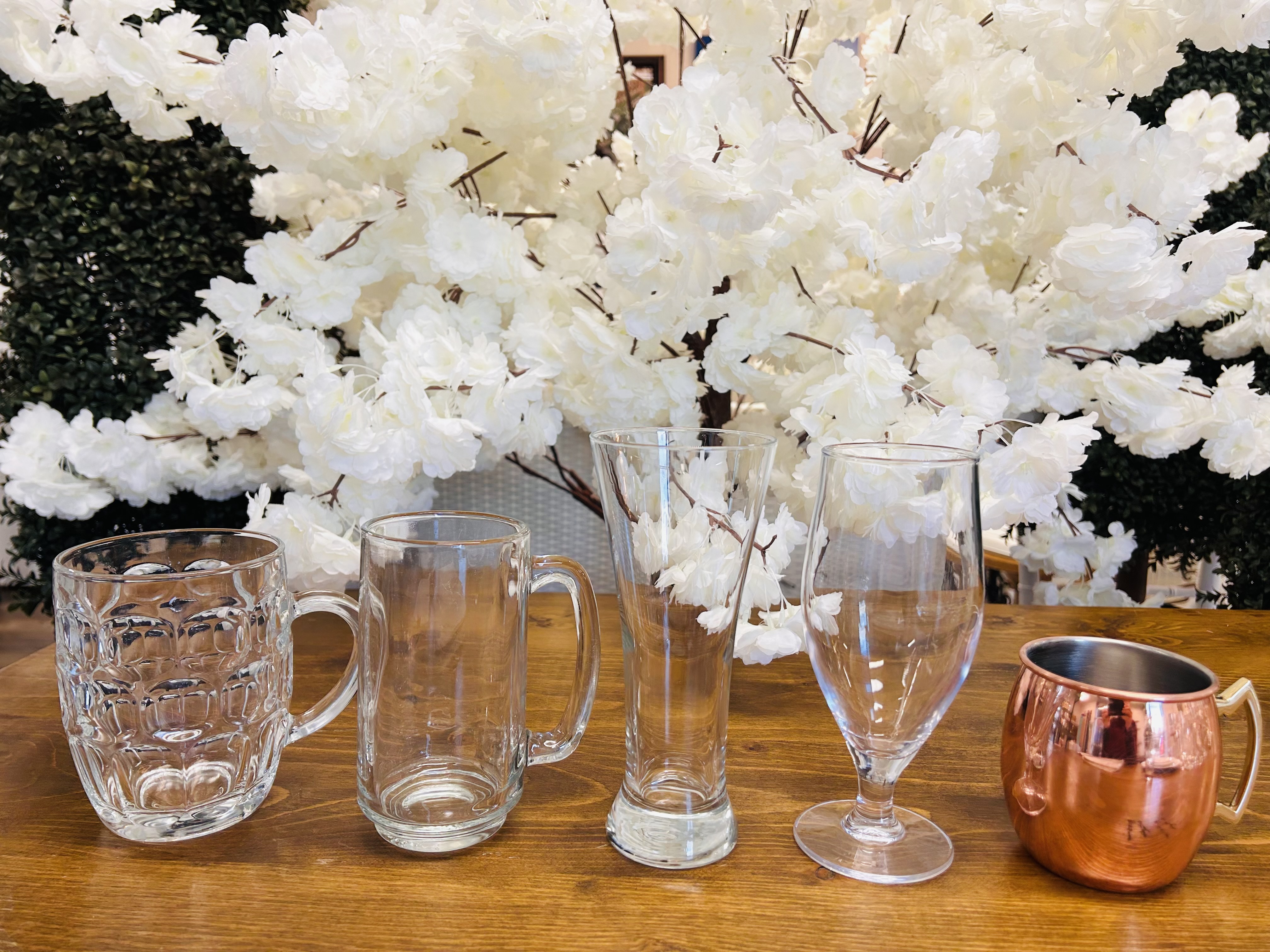 Beer Mug, Beer Pint, Pilsner Beer, Stemmed Beer, and Moscow Mule