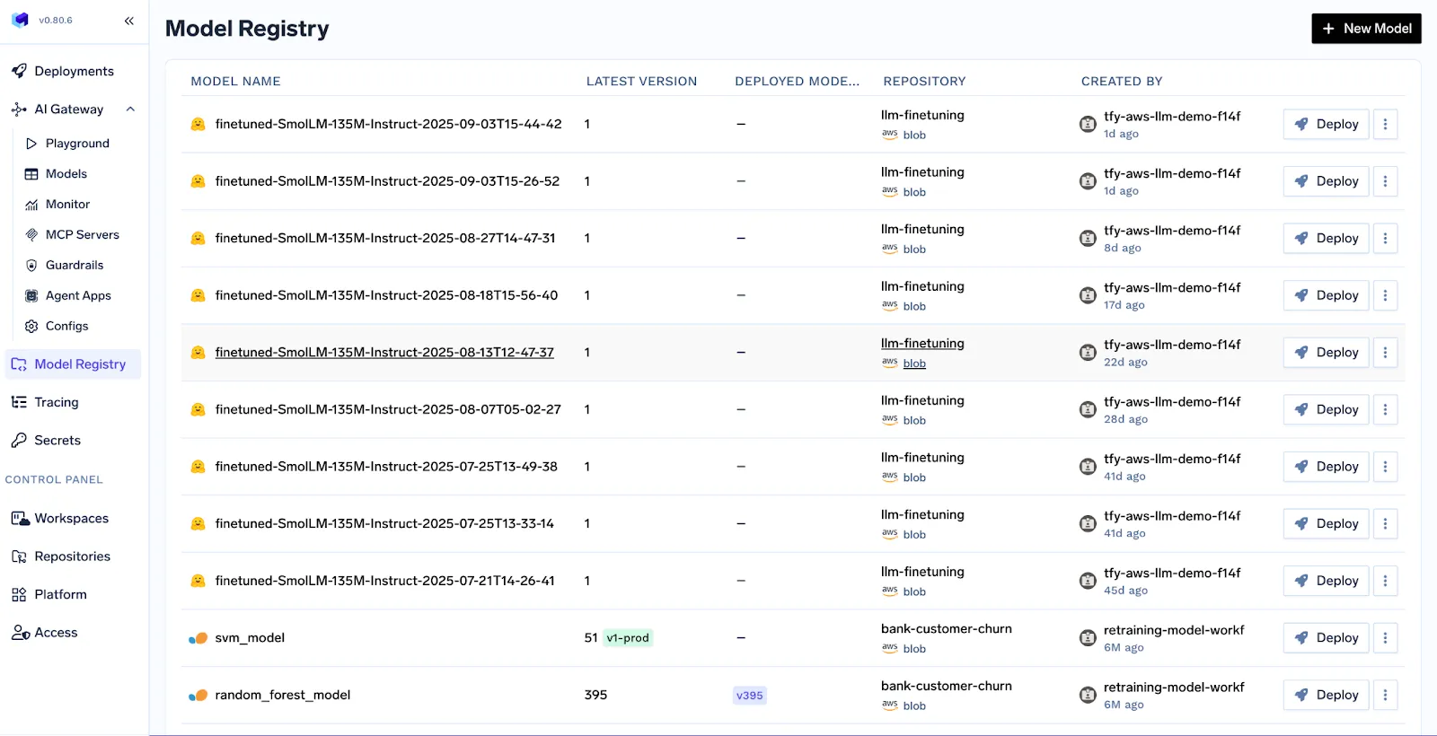  Truefoundry Model Registry Interface