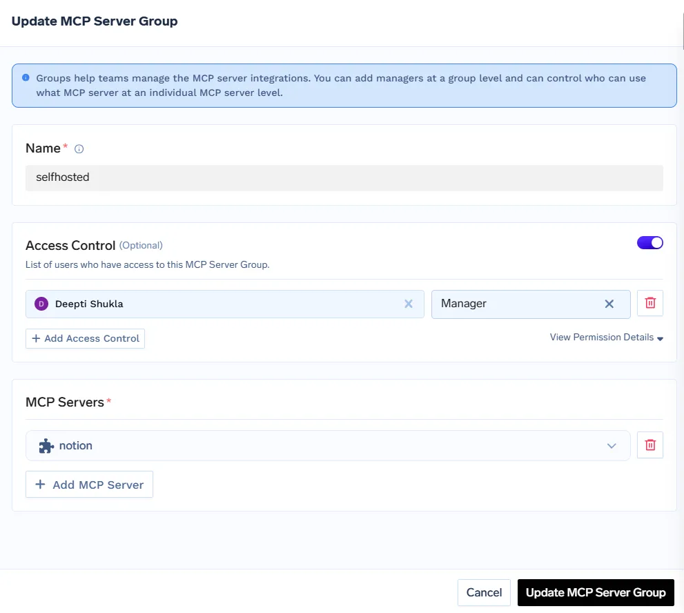 Creating or updating MCP server groups in TrueFoundry
