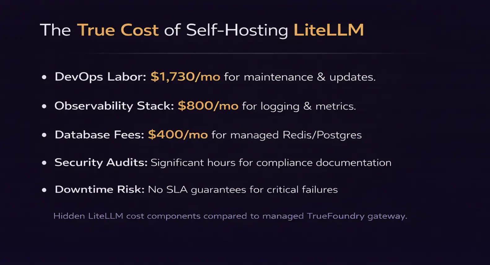  Hidden LiteLLM cost components compared to managed TrueFoundry gateway.