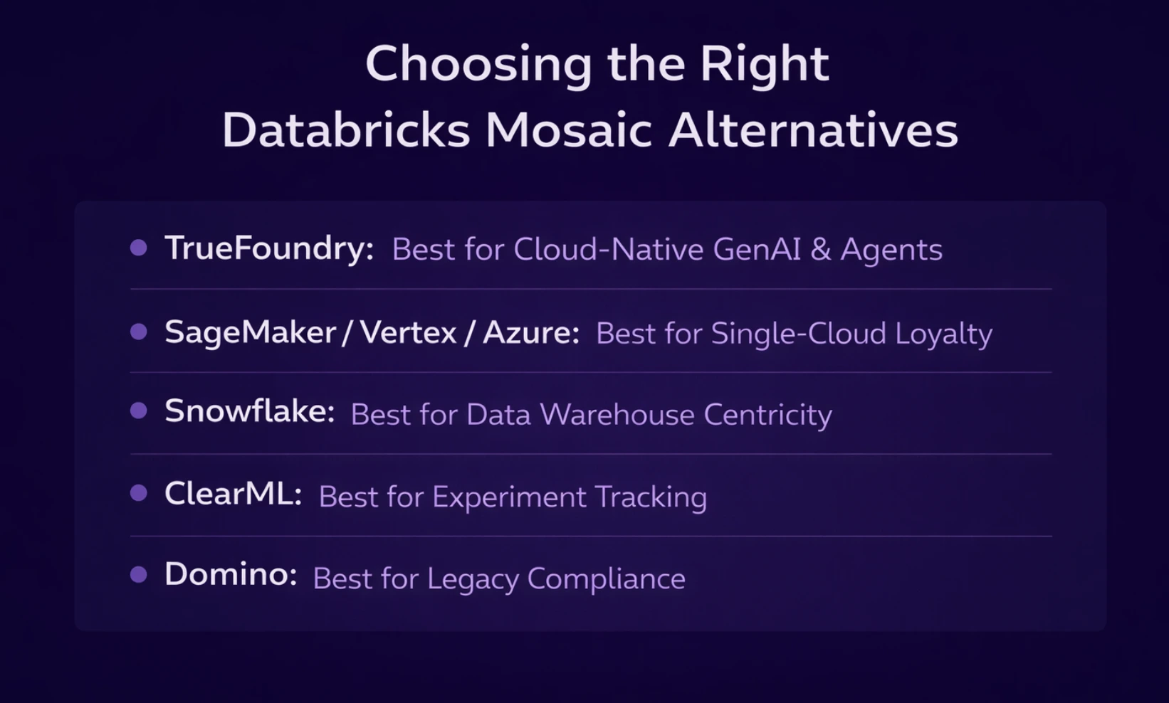 Decision guide for selecting Databricks Mosaic alternatives