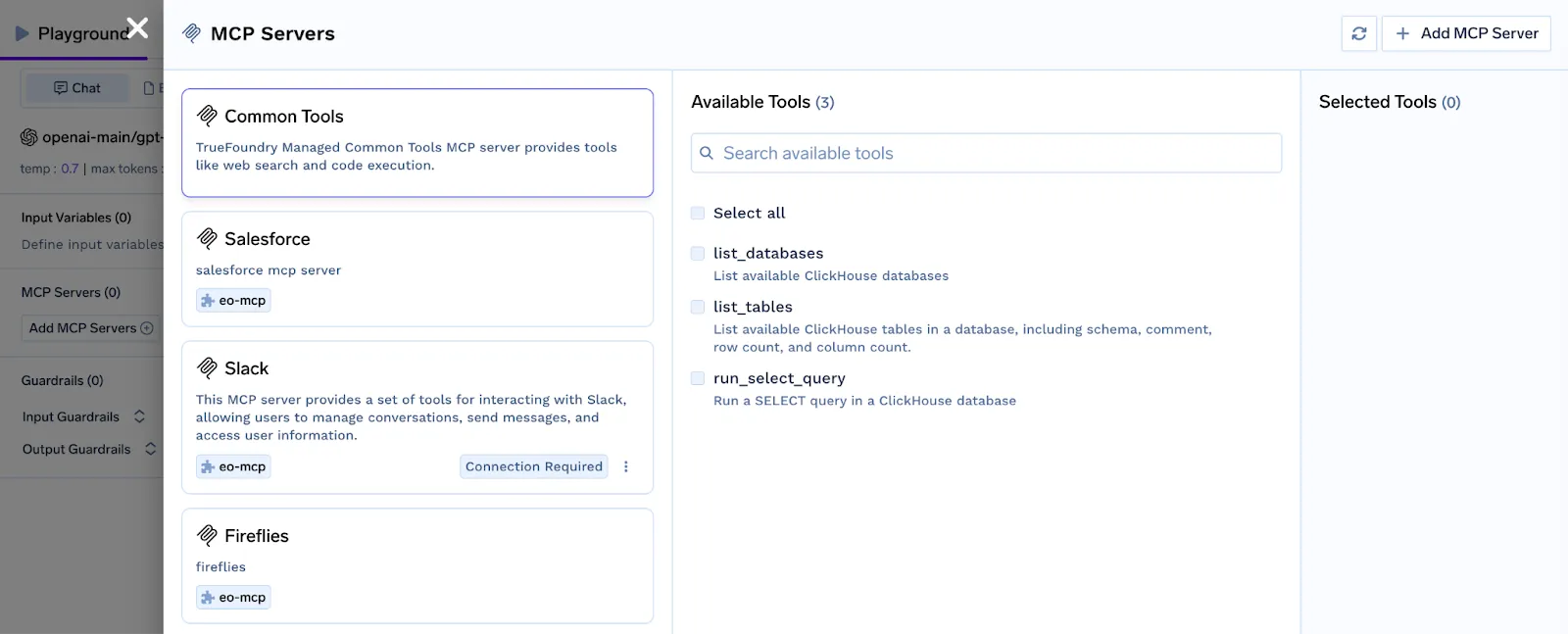 Truefoundry’s MCP gateway showing MCP servers