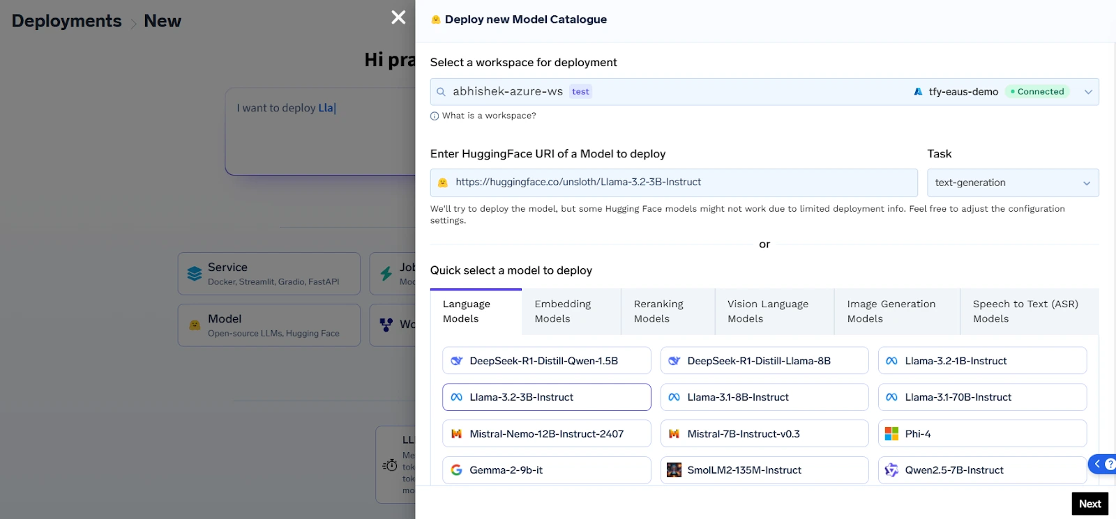 Enterprise LLM deployment dashboard
