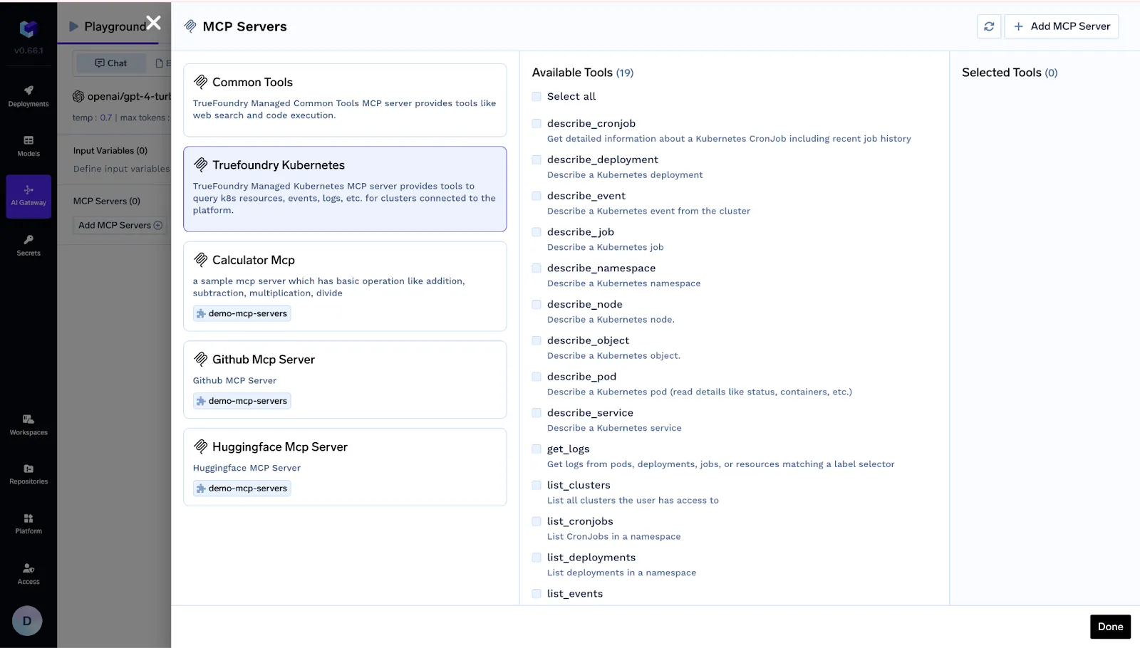 TruFoundry’s dashboard for debugger agent