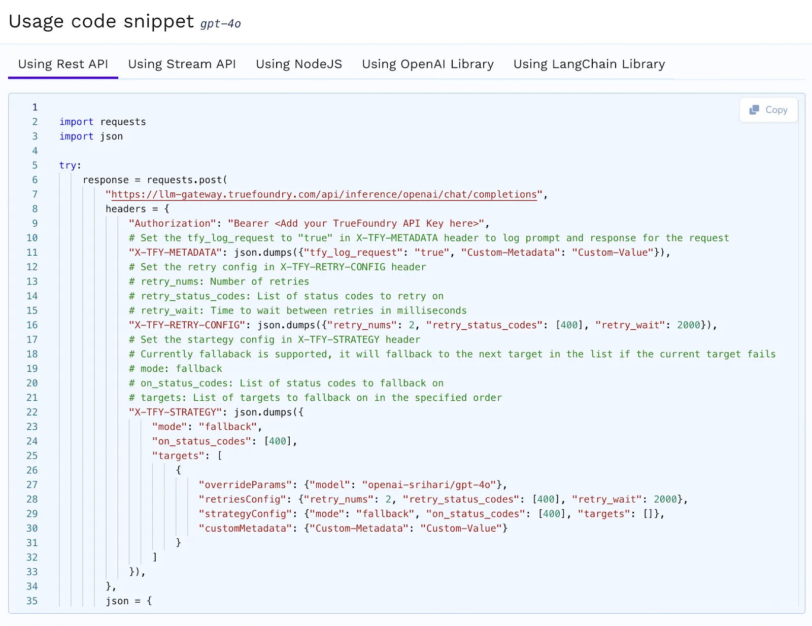 example of what is an AI gateway REST API code 