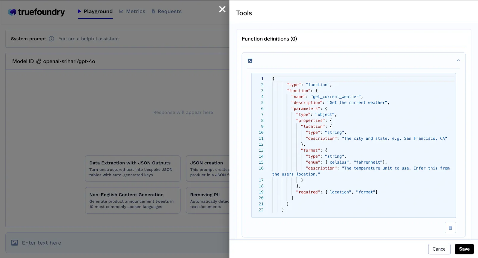 Example of what an AI gateway tooling dashboard looks like
