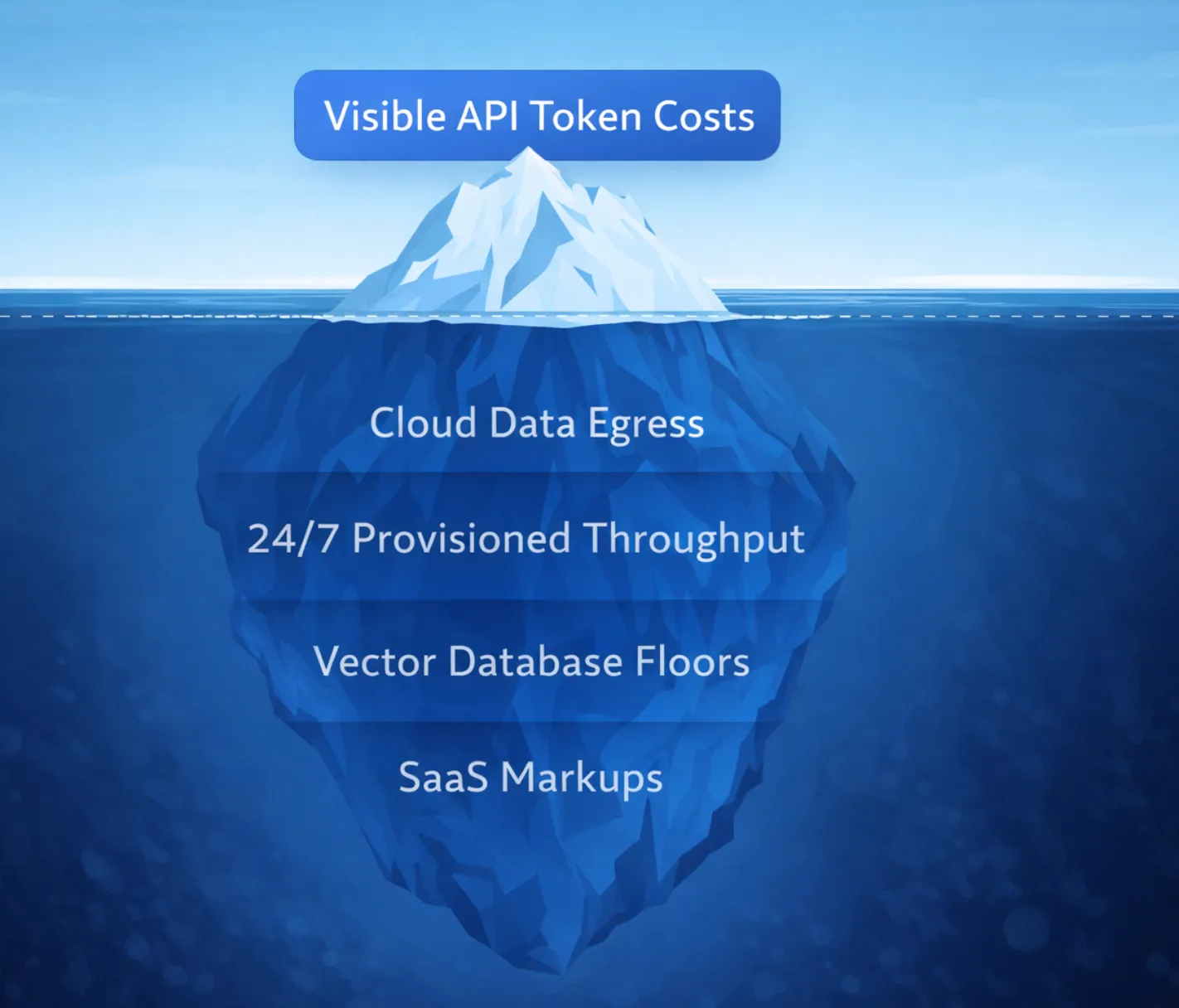 The hidden cost of generative AI iceberg showing infrastructure expenses.