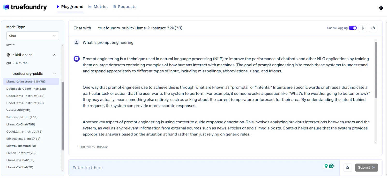 Different LLM options with TrueFoundry