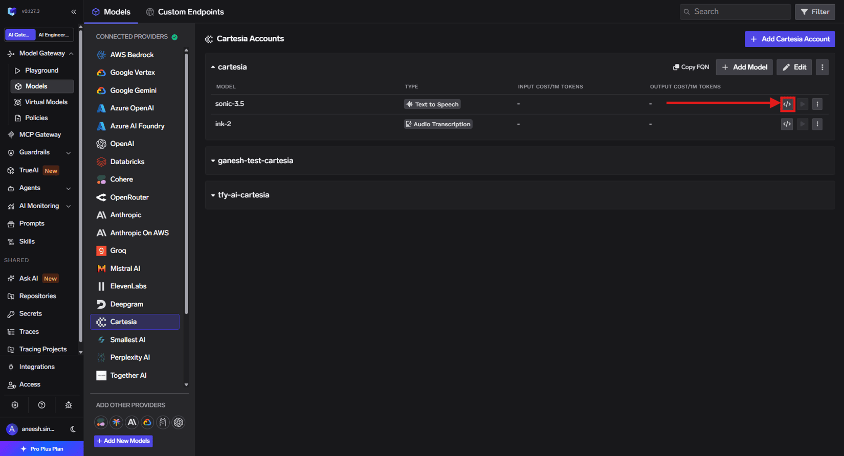 Code Snippet and Try in Playground Buttons for Cartesia models
