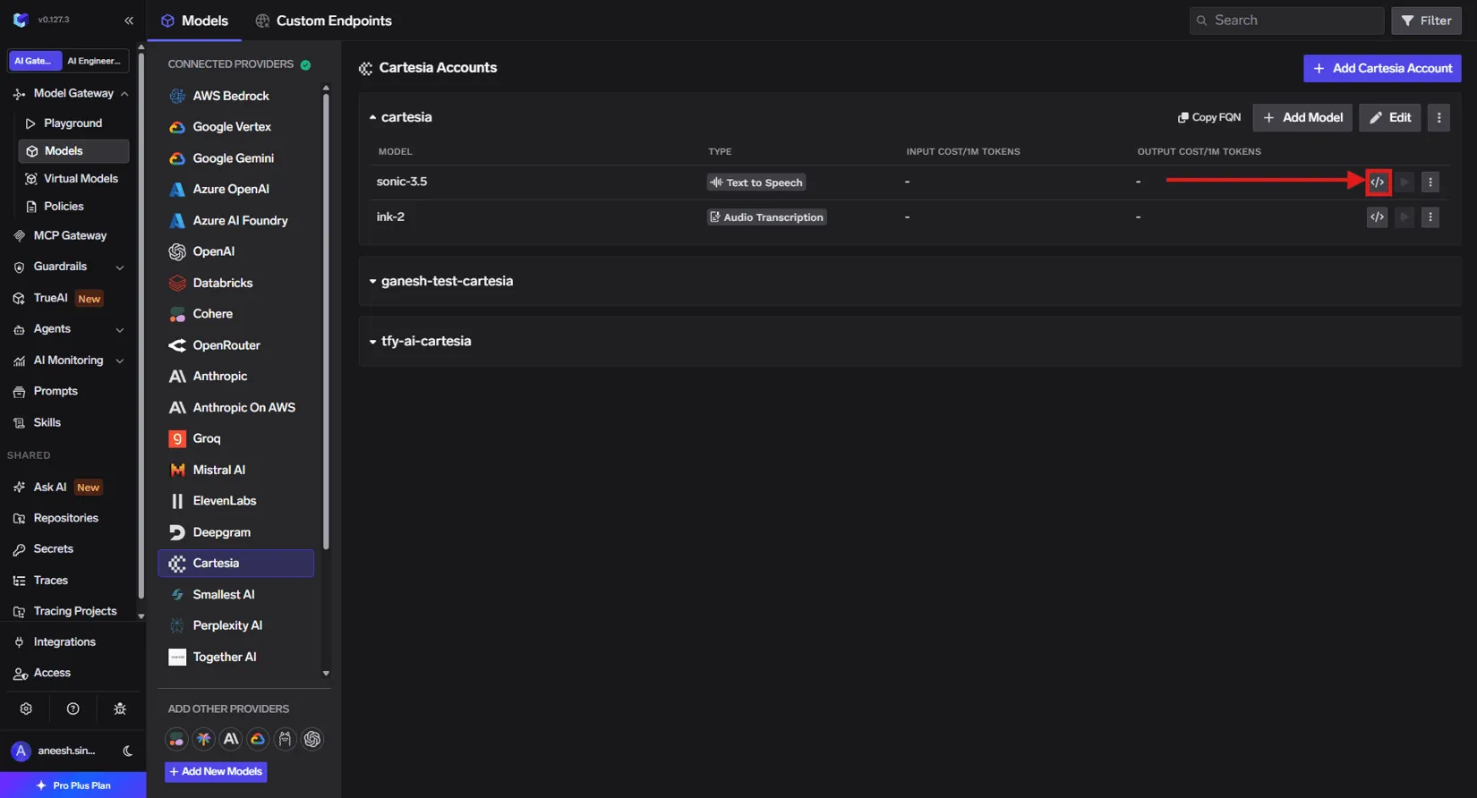 Code Snippet and Try in Playground Buttons for Cartesia models