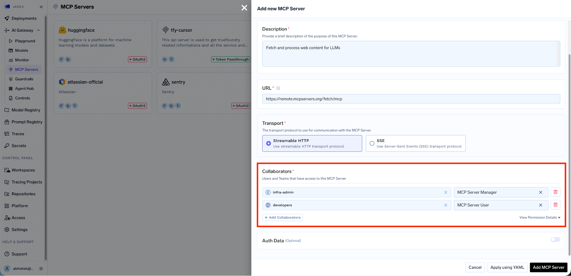 Access control is enforced on the resolved TrueFoundry identity, down to which MCP servers a user can reach and which tools they can invoke. Source: TrueFoundry docs.