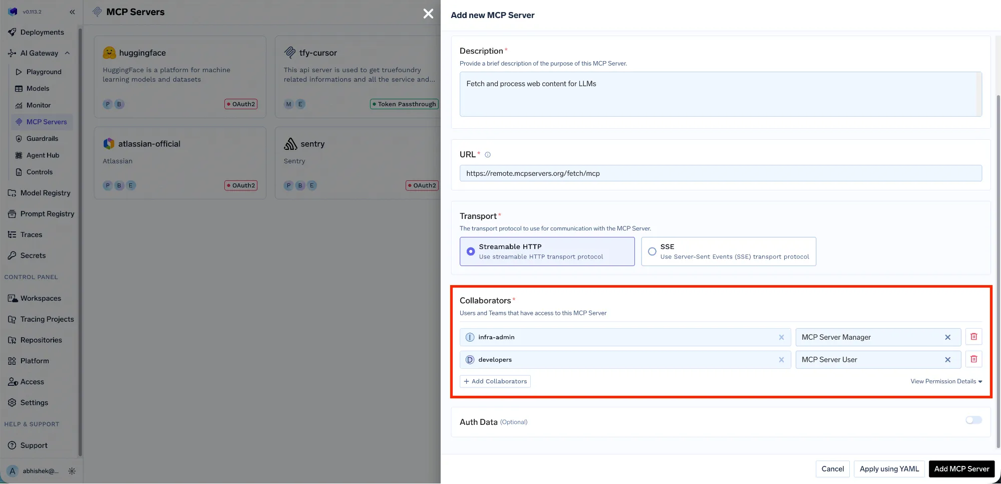  Access control is enforced on the resolved TrueFoundry identity, down to which MCP servers a user can reach and which tools they can invoke. Source: TrueFoundry docs.