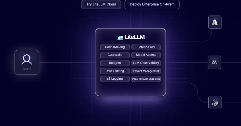 LiteLLM dashboard showing cost tracking, guardrails, and model access