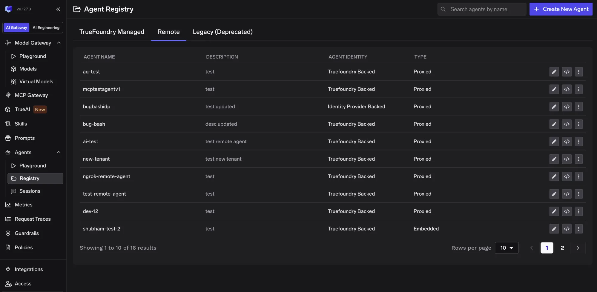 The Agent Registry listing every registered agent
