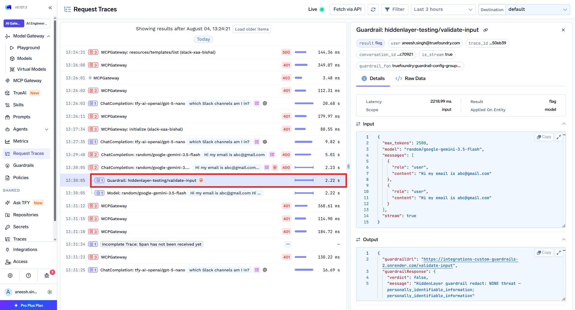 Verifying which guardrails ran on a request in the trace view