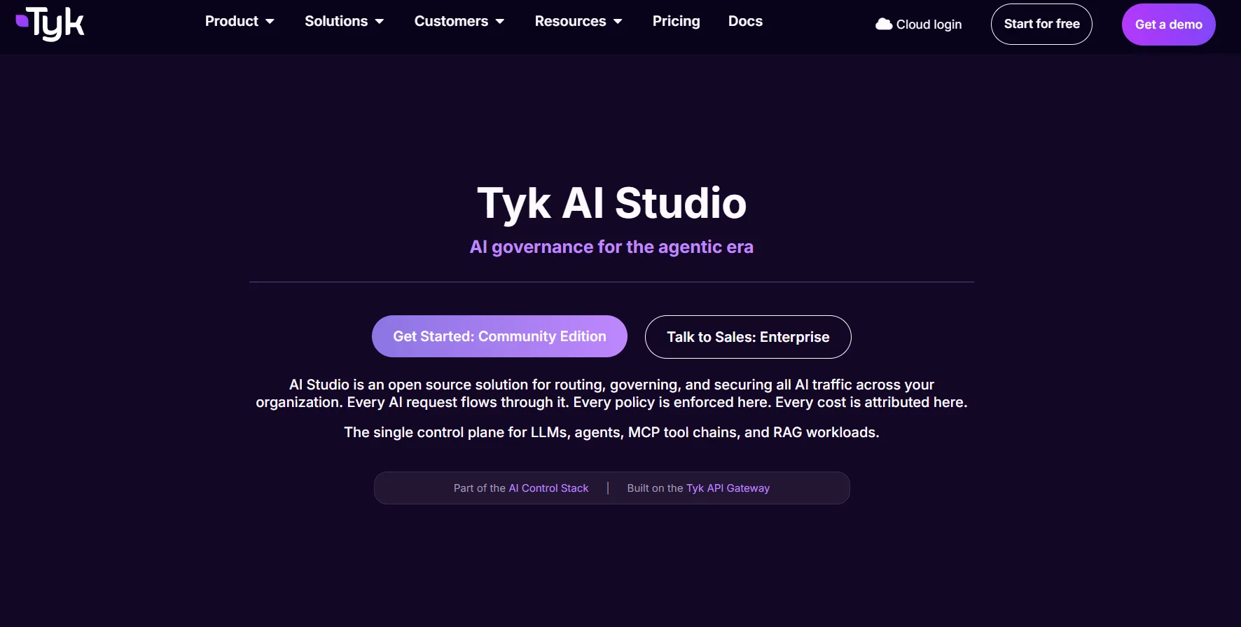 Tyk AI Studio manages models, budgets, tools, and policies