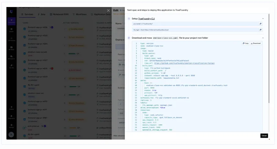TrueFoundry dashboard for GitOps-driven configuration