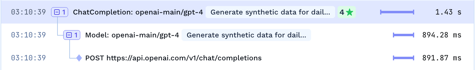 Feedback shown against a trace span with a star rating