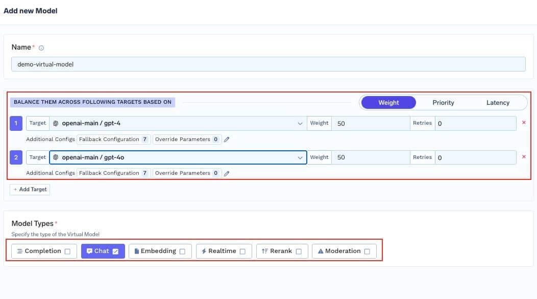 Navigation to the Virtual Model configuration screen inside a provider group