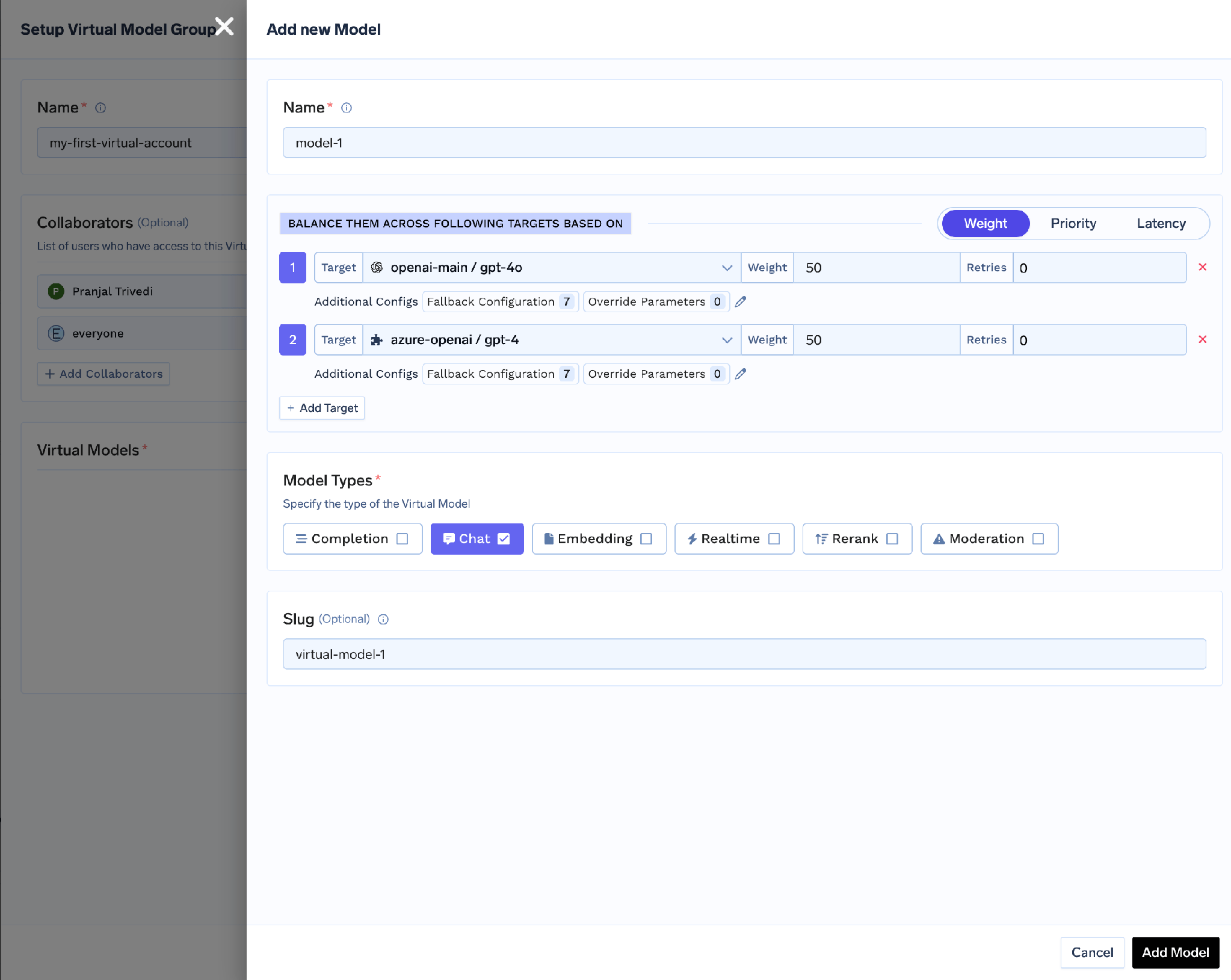 Virtual model slug field in the advanced settings form