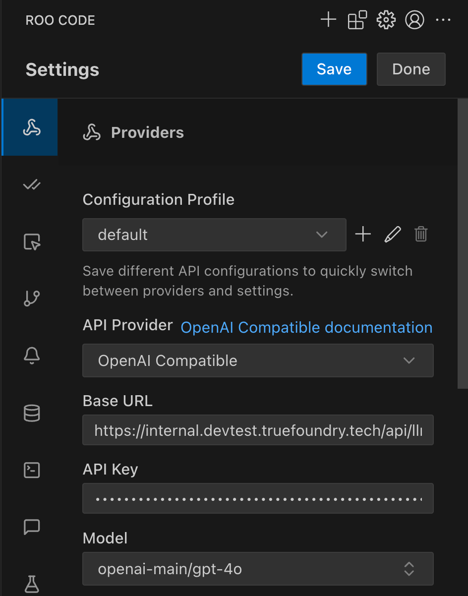Configuring the TrueFoundry AI Gateway in Roo Code