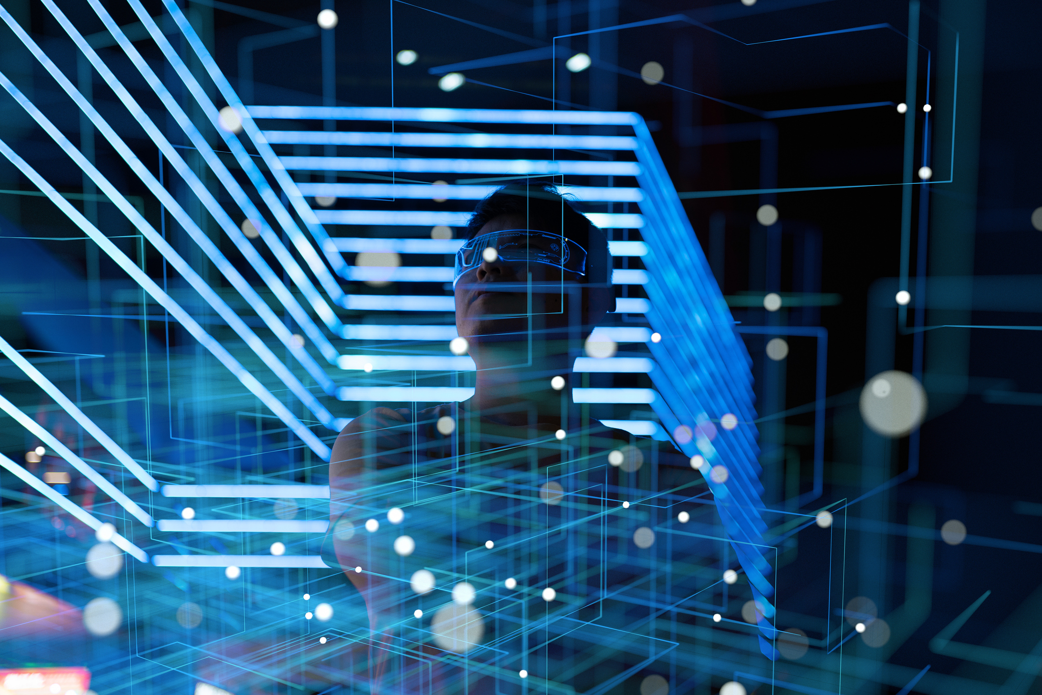 Professional using AI tools to analyze information, representing expanded capability