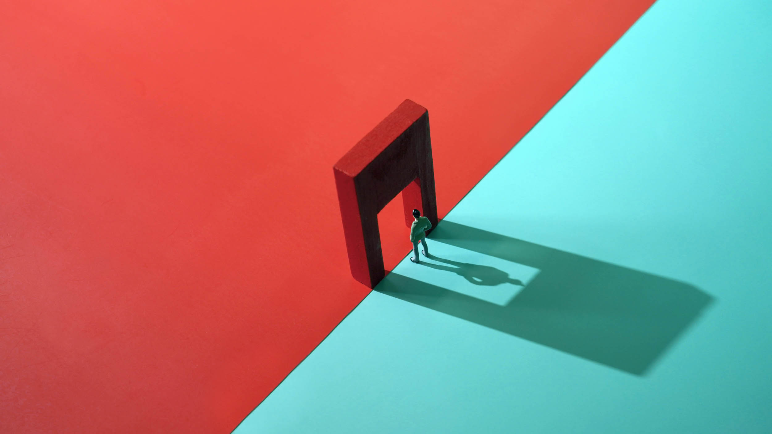 Doorway with separated color divisions, representing the divide between old and new search