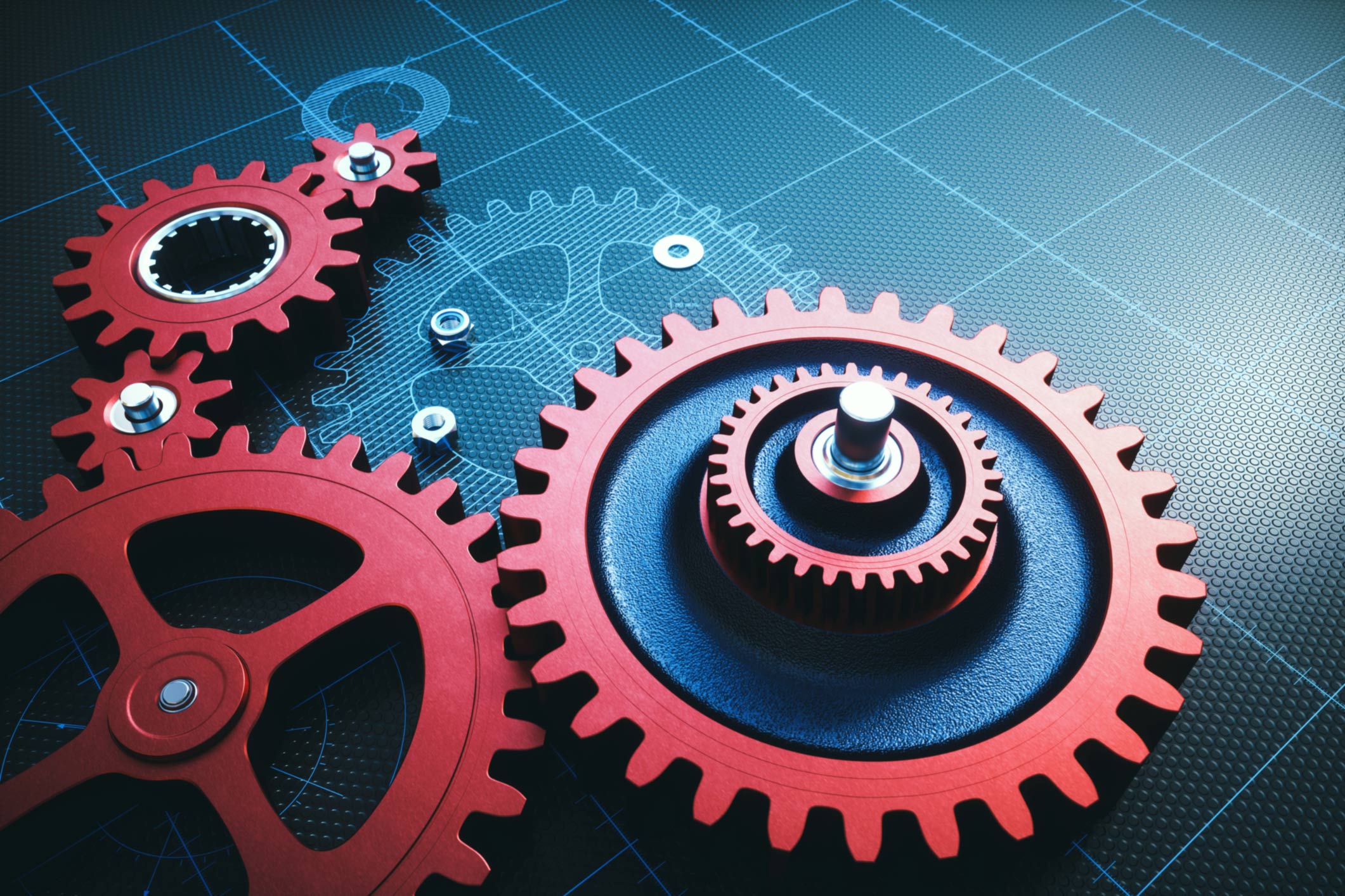 Interlocking gears representing connected operational systems