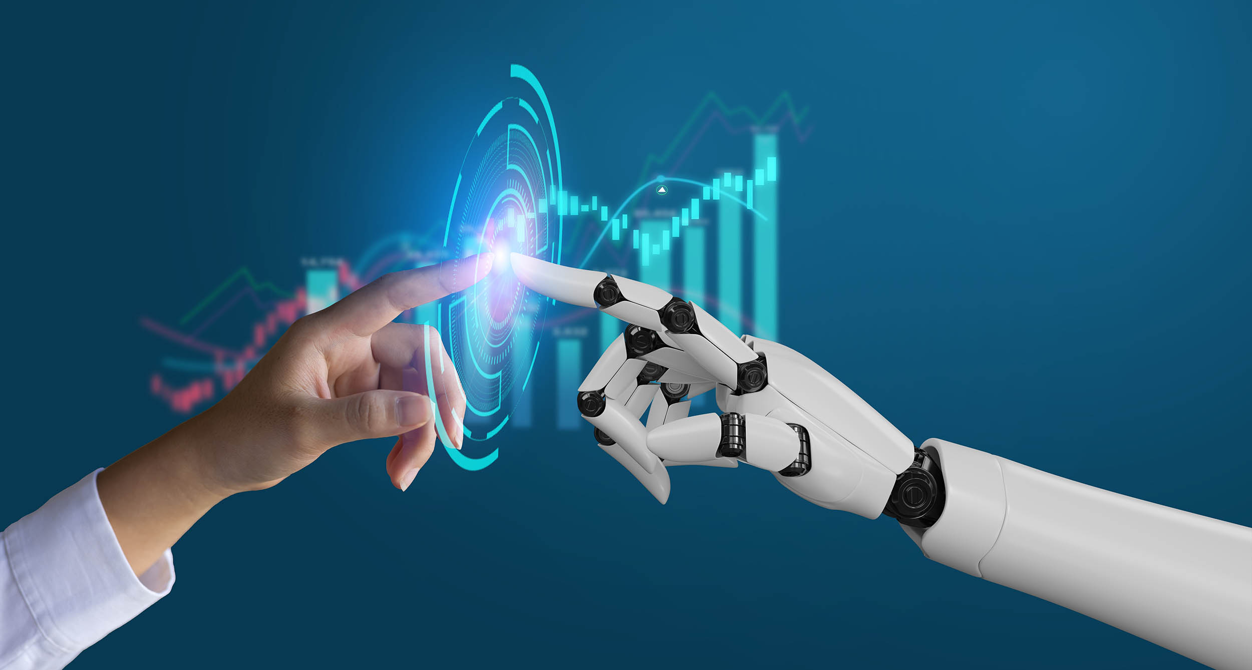 Person and AI interface collaborating, representing a more human approach to AI in accounting