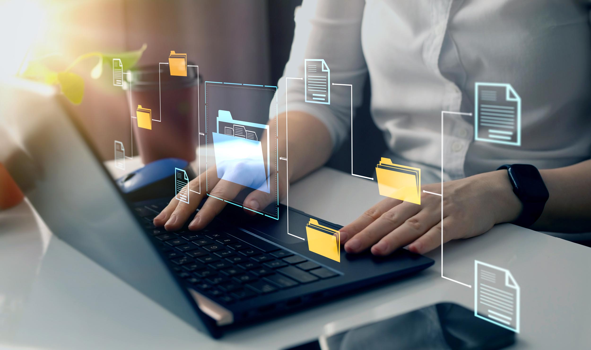 Electronic document database graphic, representing secure digital tax return reviews