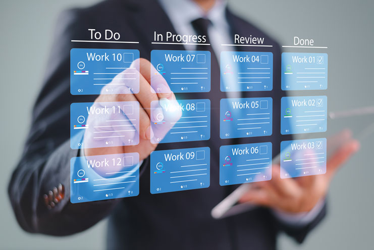 Kanban board graphic, representing organized workflow management